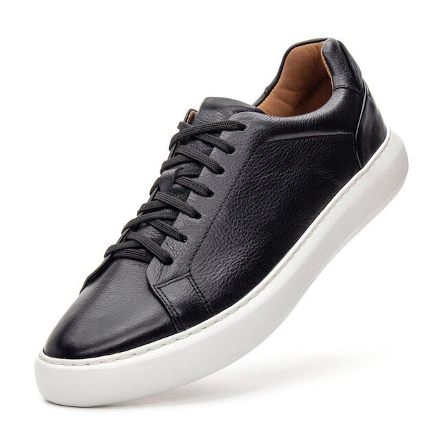 Tênis Masculino Casual Couro Cadarço Conforto Moderno