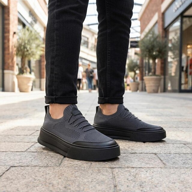Tênis Masculino Casual Knit Material de Alta Qualidade Confortável Grafite