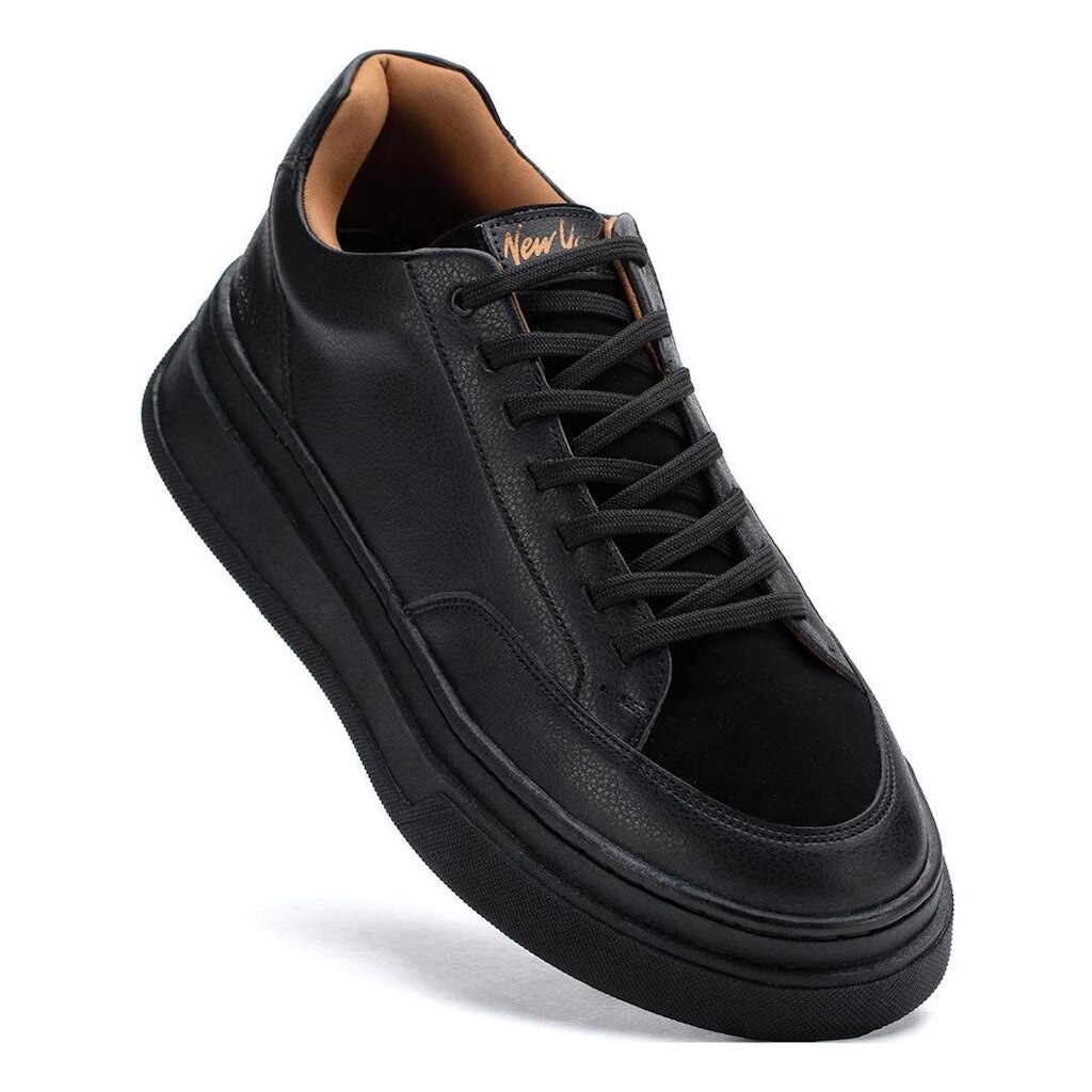Tênis Masculino Casual Sapatênis Street Sola Alta Robusto Grande Preto Black Couro Sintético Premium