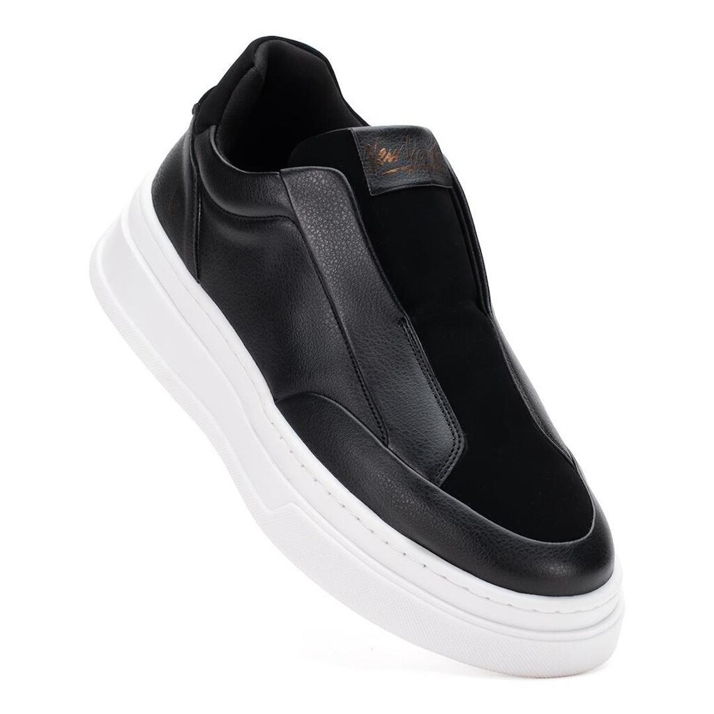 Tênis Masculino Casual Sola Alto Robusto Grande Slip On Calça Fácil Mule Iate Preto All Black