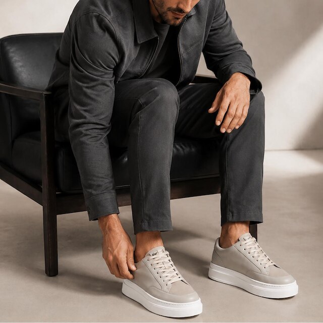 Tênis Masculino Casual Street Off White Skatista Sola Alta Robusto Grande Couro Sintético Premium