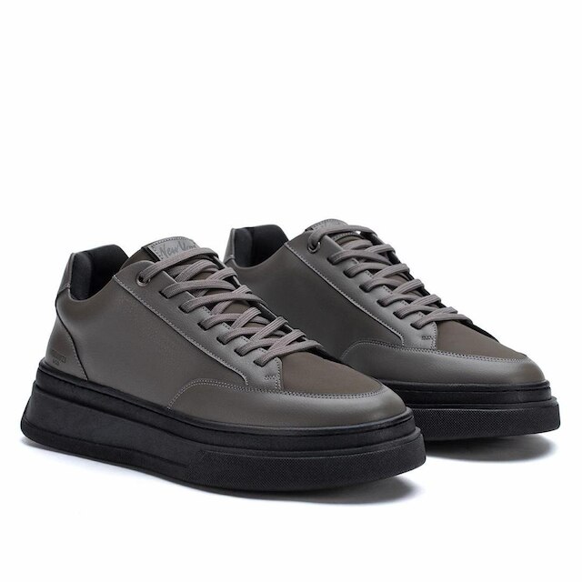 Tênis Masculino Casual Street Sneaker Urbano Sola Alta Robusto Grande Cinza Couro Sintético Premium