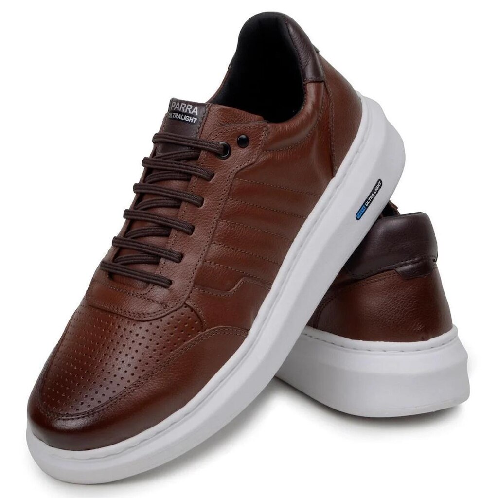 Tenis Masculino Couro 100% Legitimo Moderno Casual Detalhado Sola Alta Sapatenis Confortável Macio
