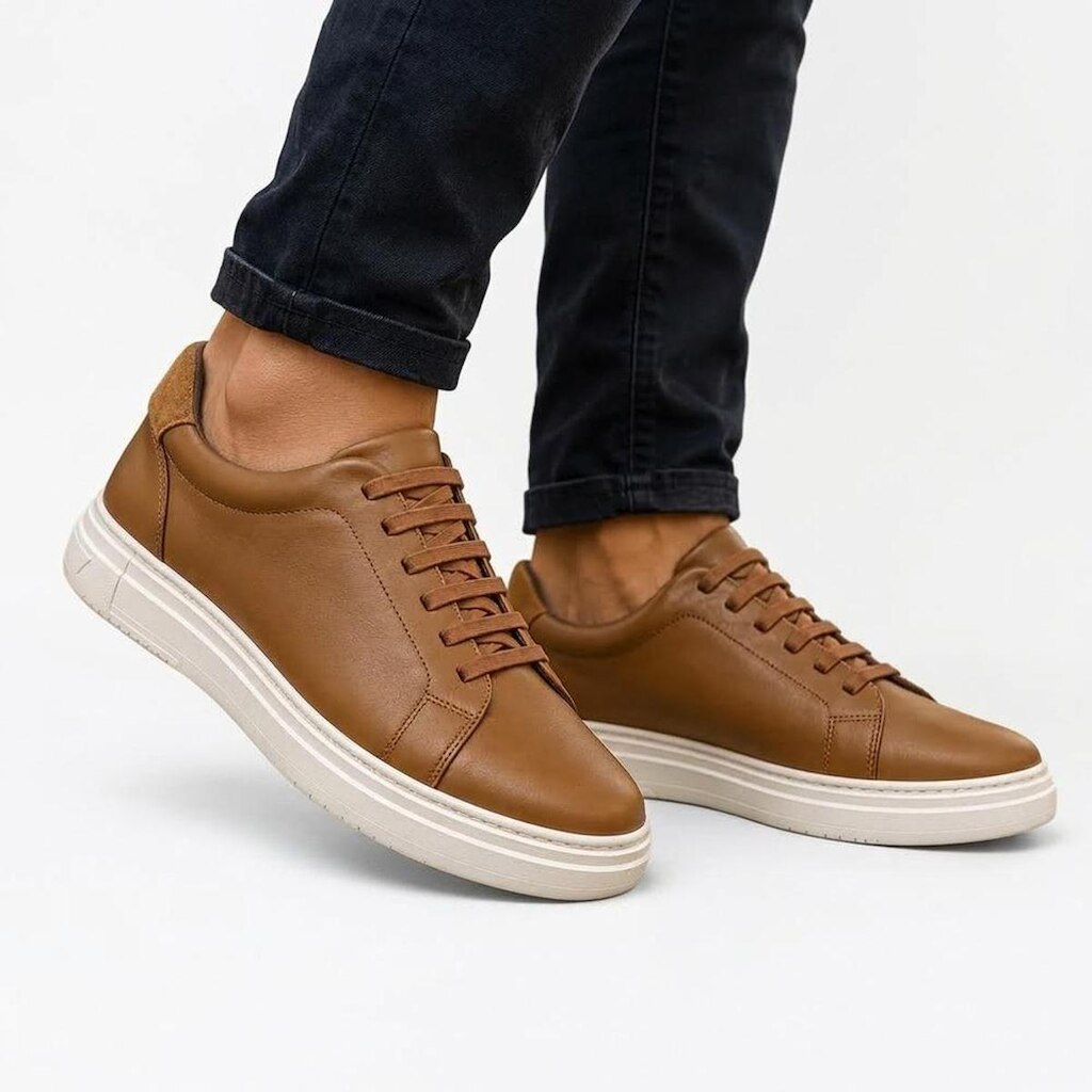 Tênis Masculino Couro Legítimo Camurça Casual Conforto