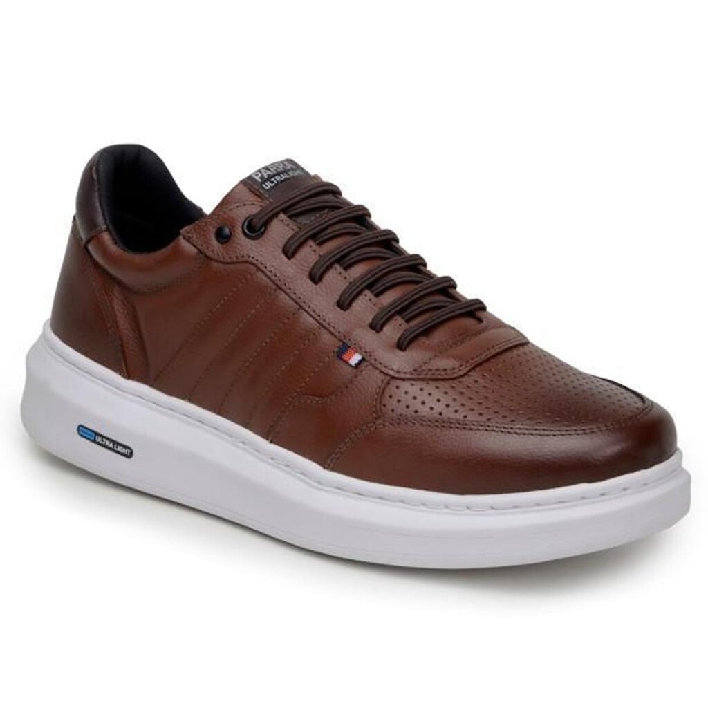 Tênis Masculino Couro Legitimo Casual Detalhado