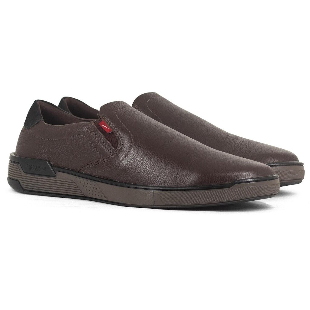 Tênis Masculino Ferracini Slip On Milan Casual Couro Legítimo Calce Fácil Elástico