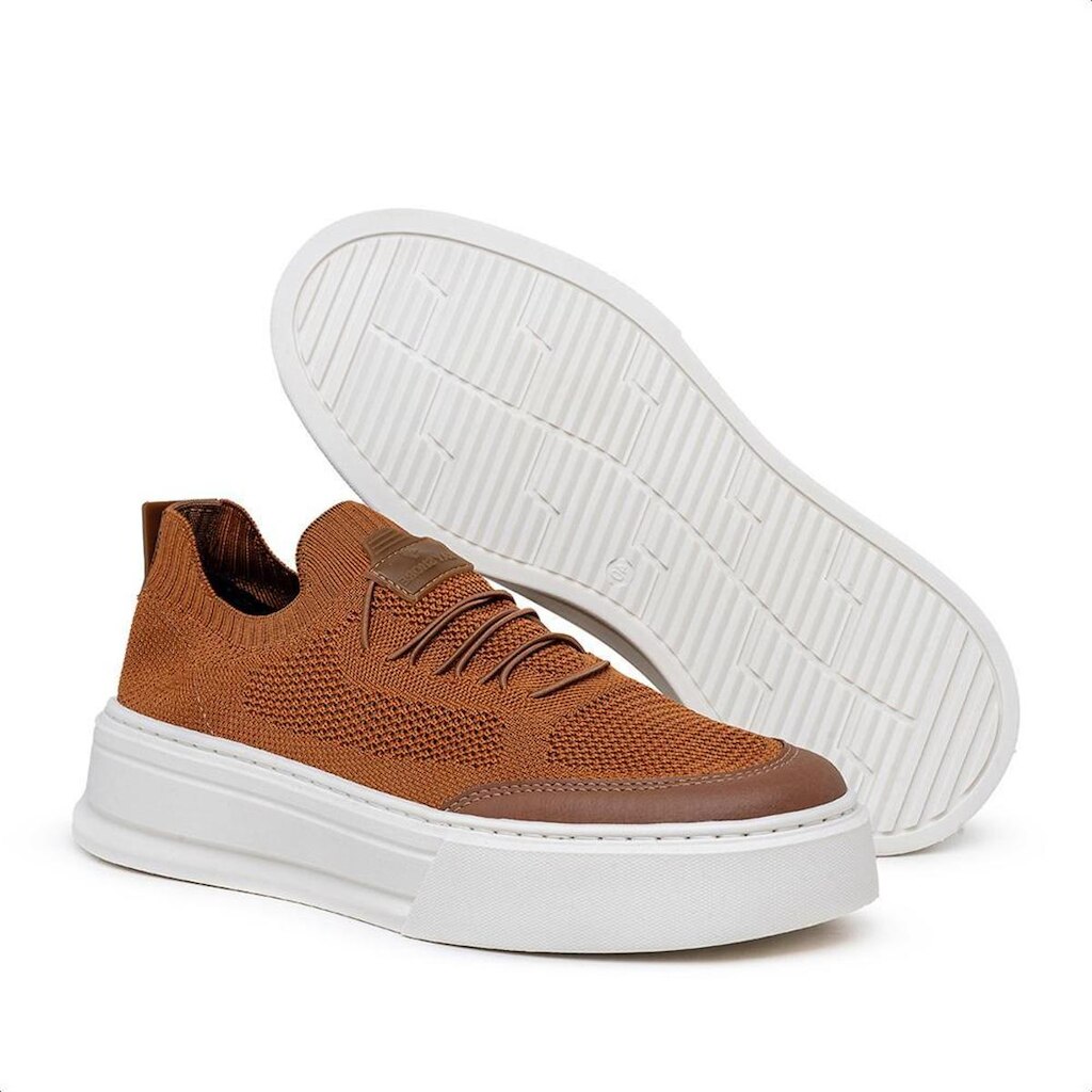 Tênis Masculino Knit Material de Alta Qualidade para Caminhada Trabalho e Dia a Dia Caramelo