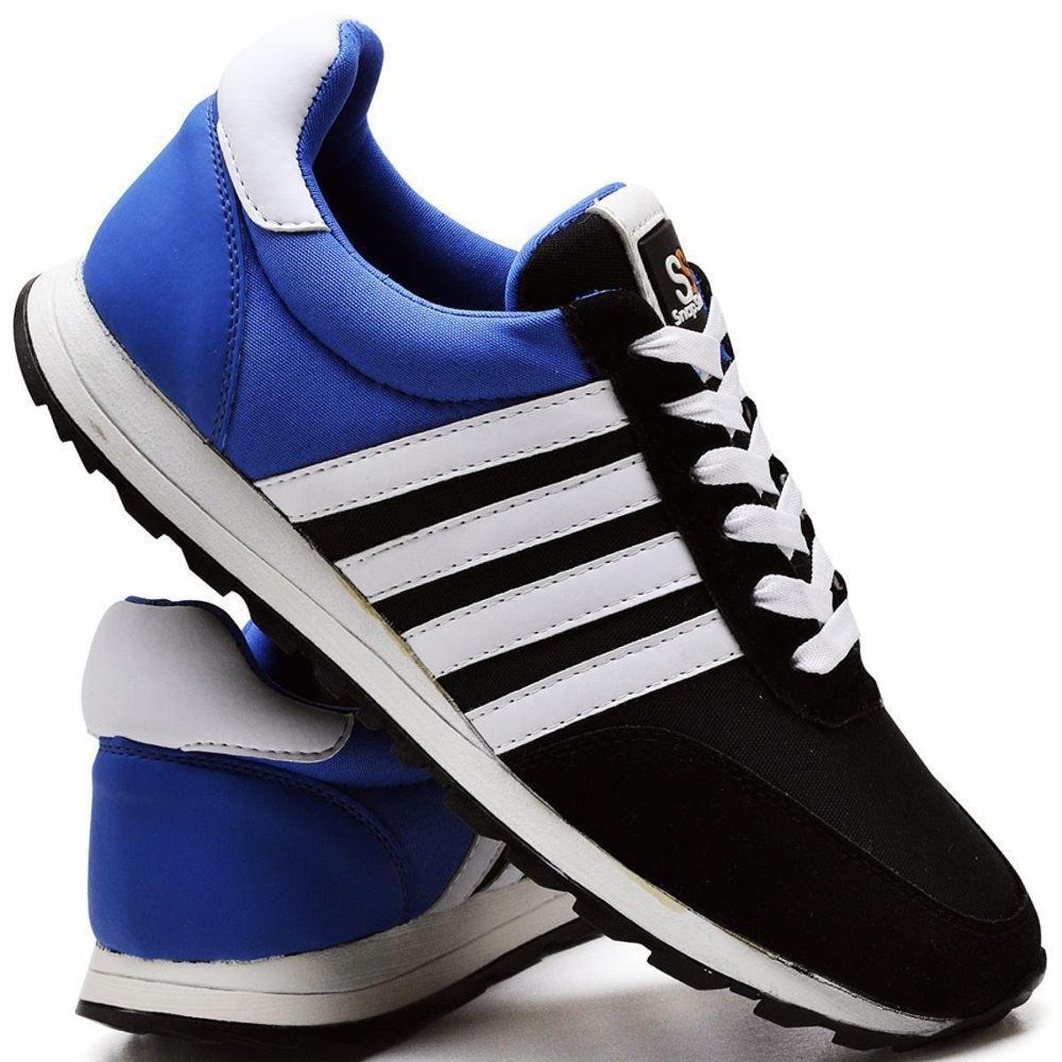 Tênis Masculino Listas Laterais Cadarço Conforto Casual - Azul Menor preço em Tênis Masculino Listas Laterais Cadarço Conforto Casual - Azul