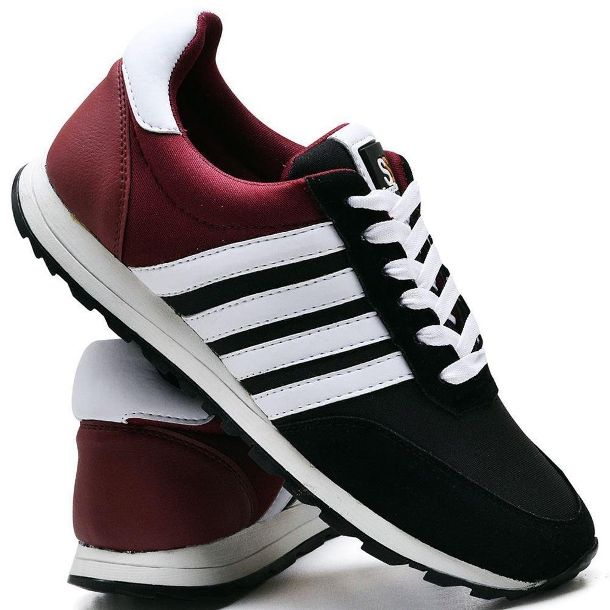 Menor preço em Tênis Masculino Listas Laterais Cadarço Conforto Casual - Bordô