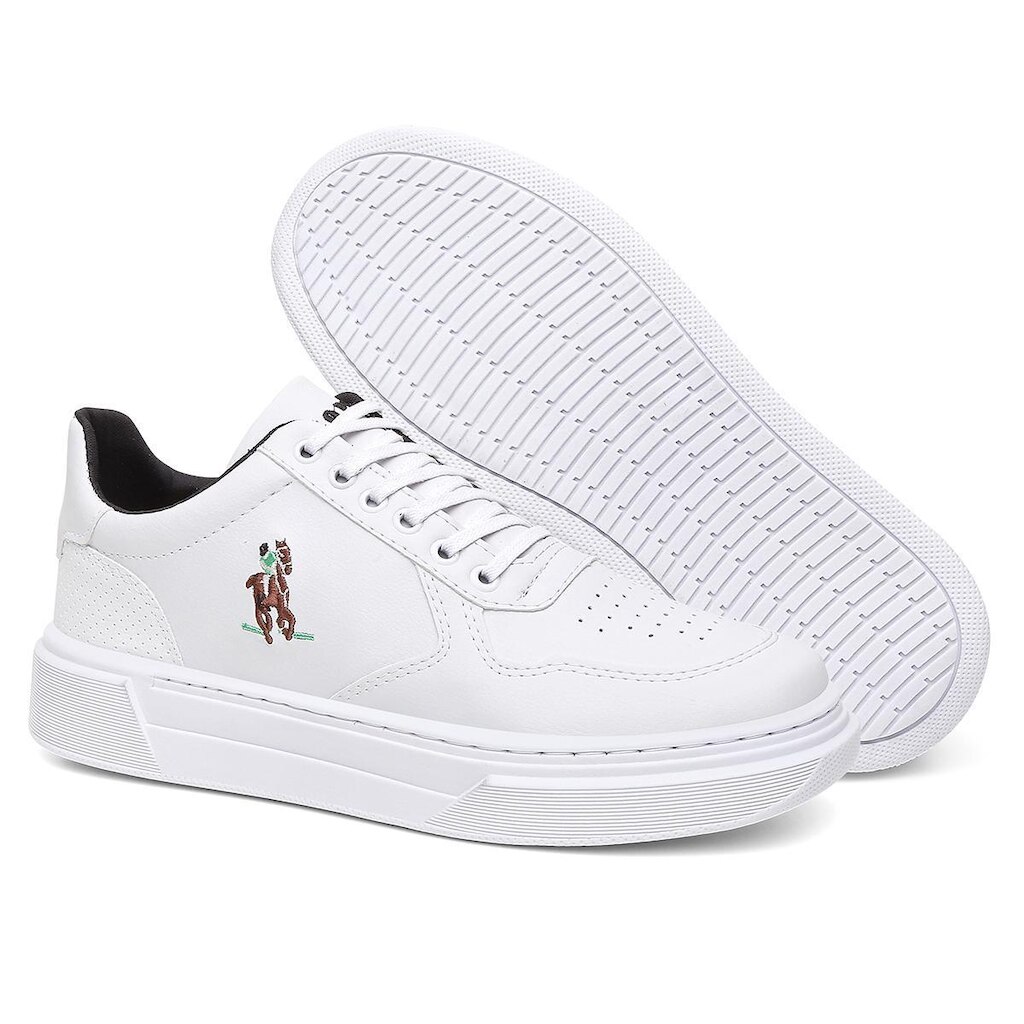 Tênis Masculino Polo Casual Couro Sintético Sola Alta Plataforma 3cm