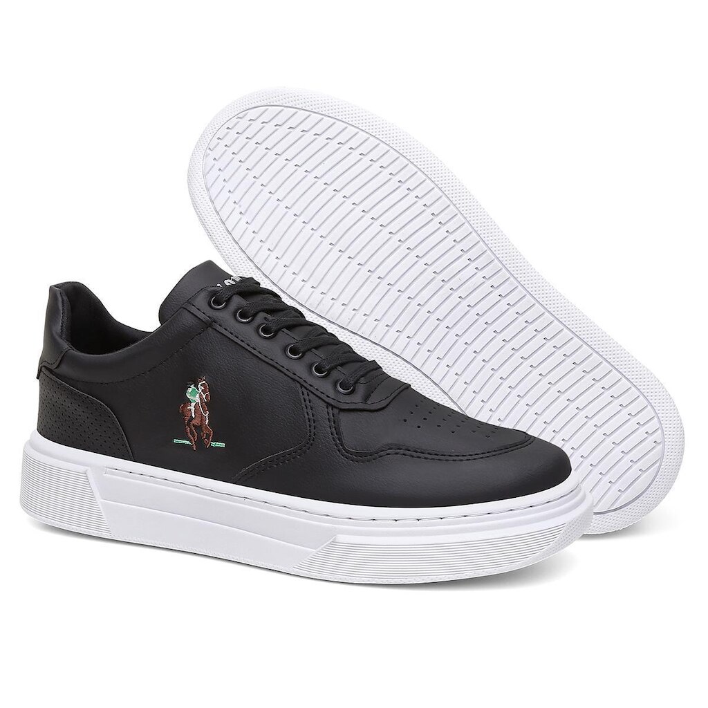 Tênis Masculino Polo Casual Couro Sintético Sola Alta Plataforma 3cm