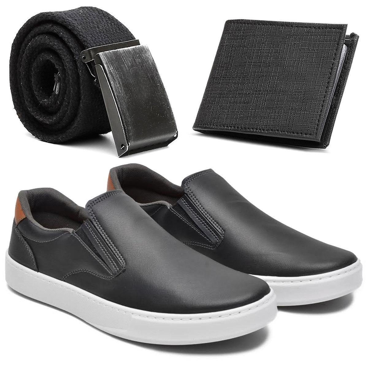 Tênis Masculino Sem Cadarço Slip On Casual Elástico com Cinto e Carteira Menor preço em Tênis Masculino Sem Cadarço Slip On Casual Elástico com Cinto e Carteira