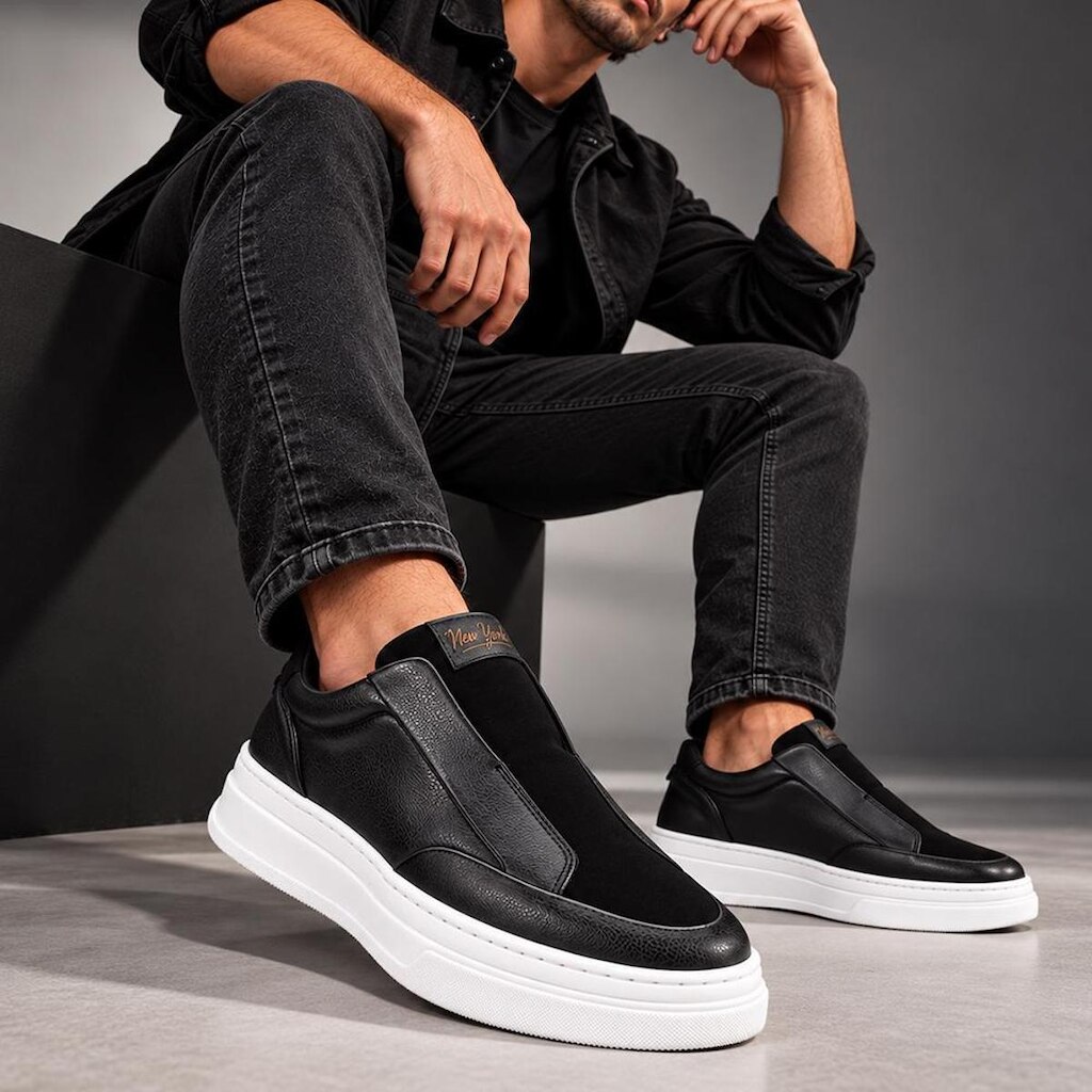 Tênis Masculino Slip On Calça Fácil Mule Iate Casual Sapatênis Street Sola Alta Robusto Grande Couro