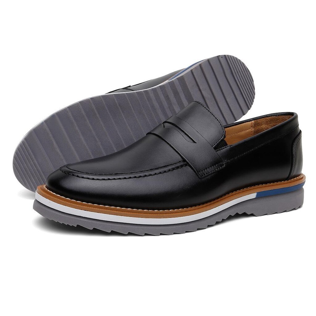 Tênis Masculino Slip On Calce Facil Couro Casual OX030