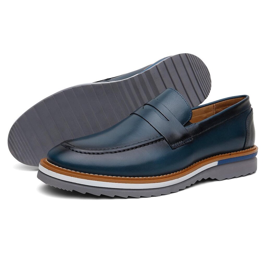 Tênis Masculino Slip On Calce Facil Couro Casual OX030