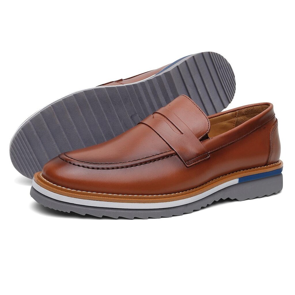 Tênis Masculino Slip On Calce Facil Couro Casual OX030