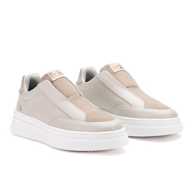 Tênis Masculino Slip On Mule Casual Street Sola Alta Robusto Grande Off White Couro Sintético Premiu