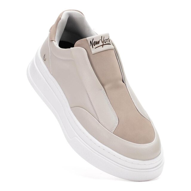 Tênis Masculino Slip On Mule Casual Street Sola Alta Robusto Grande Off White Couro Sintético Premiu