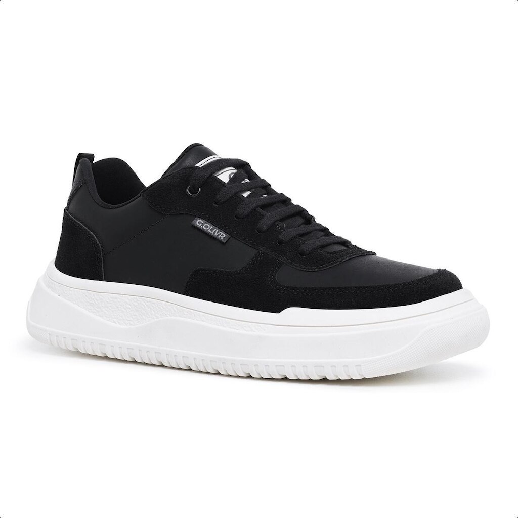 Tênis Masculino Sneaker em Couro Legítimo Solado Alto 9000