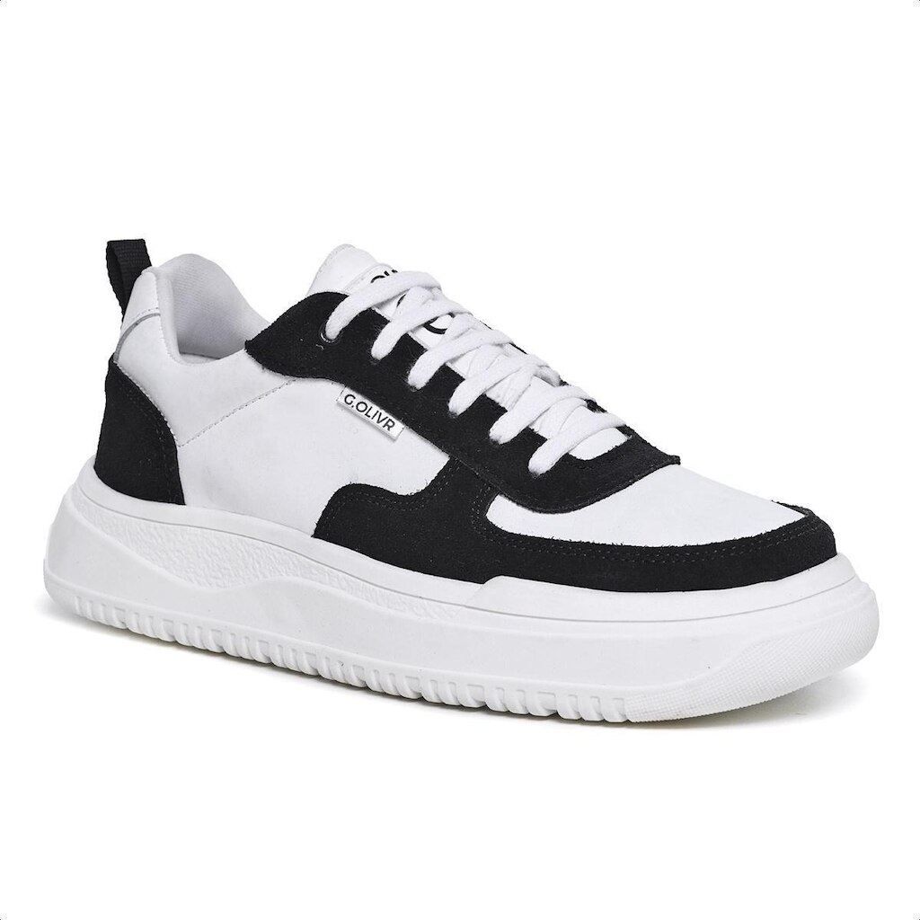 Tênis Masculino Sneaker em Couro Legítimo Solado Alto 9000