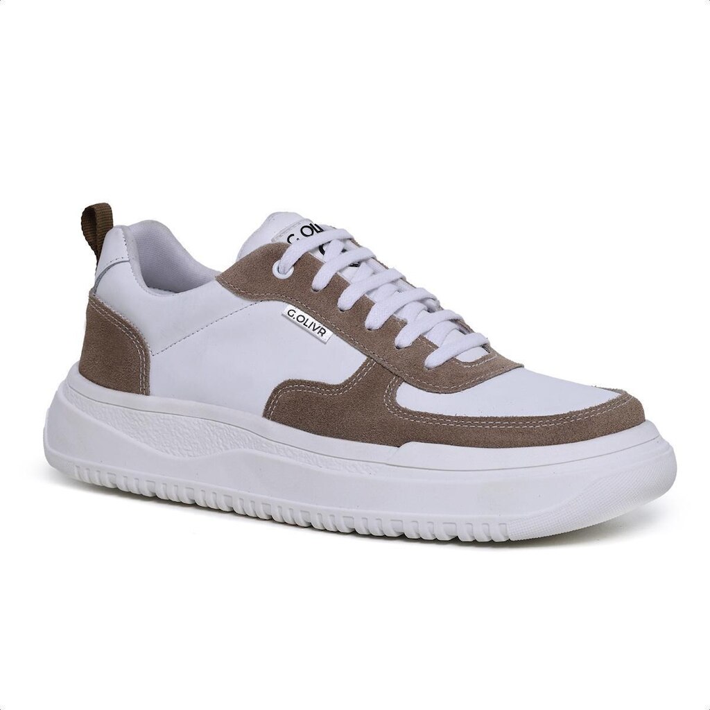 Tênis Masculino Sneaker em Couro Legítimo Solado Alto 9000