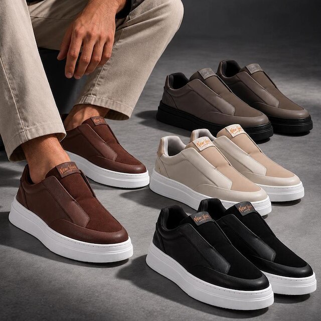 Tênis Masculino Sportstyle Casual Slip On Sola Alta Grande Conforto Robusto Alto Calça Fácil
