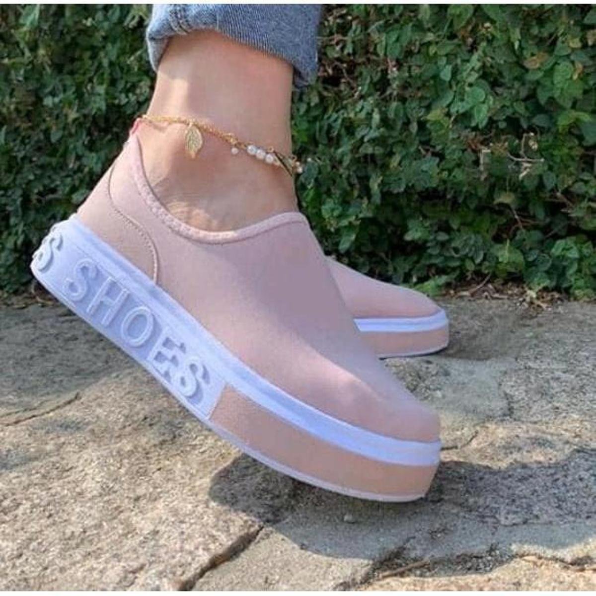 Tenis Meia Feminino Calce Facil Shoes Sola Alta - Nude Menor preço em Tenis Meia Feminino Calce Facil Shoes Sola Alta - Nude