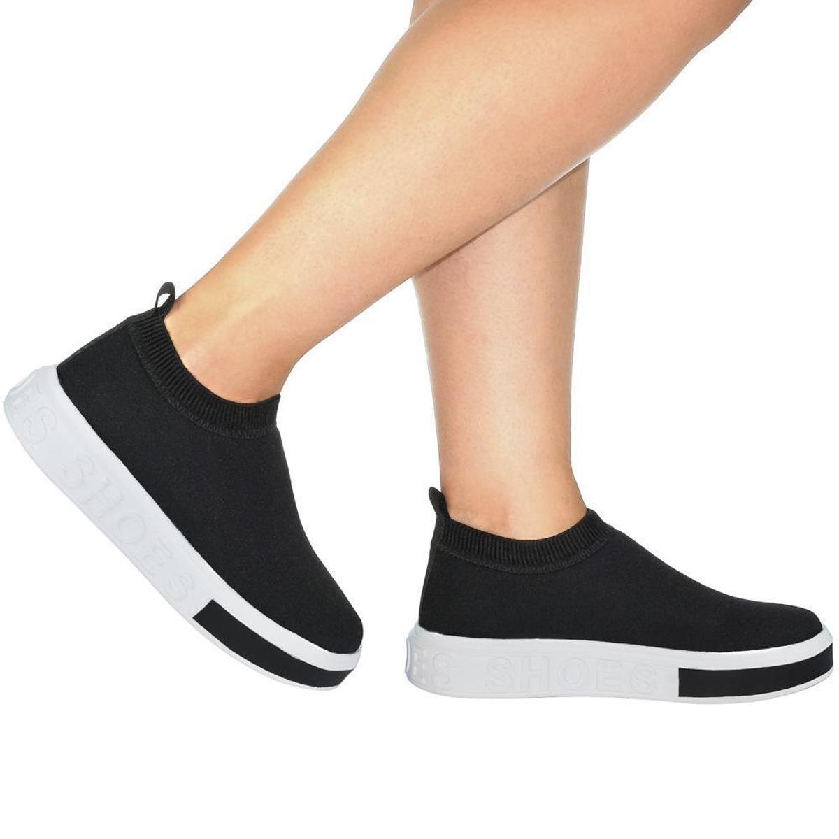 Tênis Meia Feminino Casual Sneaker Slip On Plataforma - Preto | Zattini