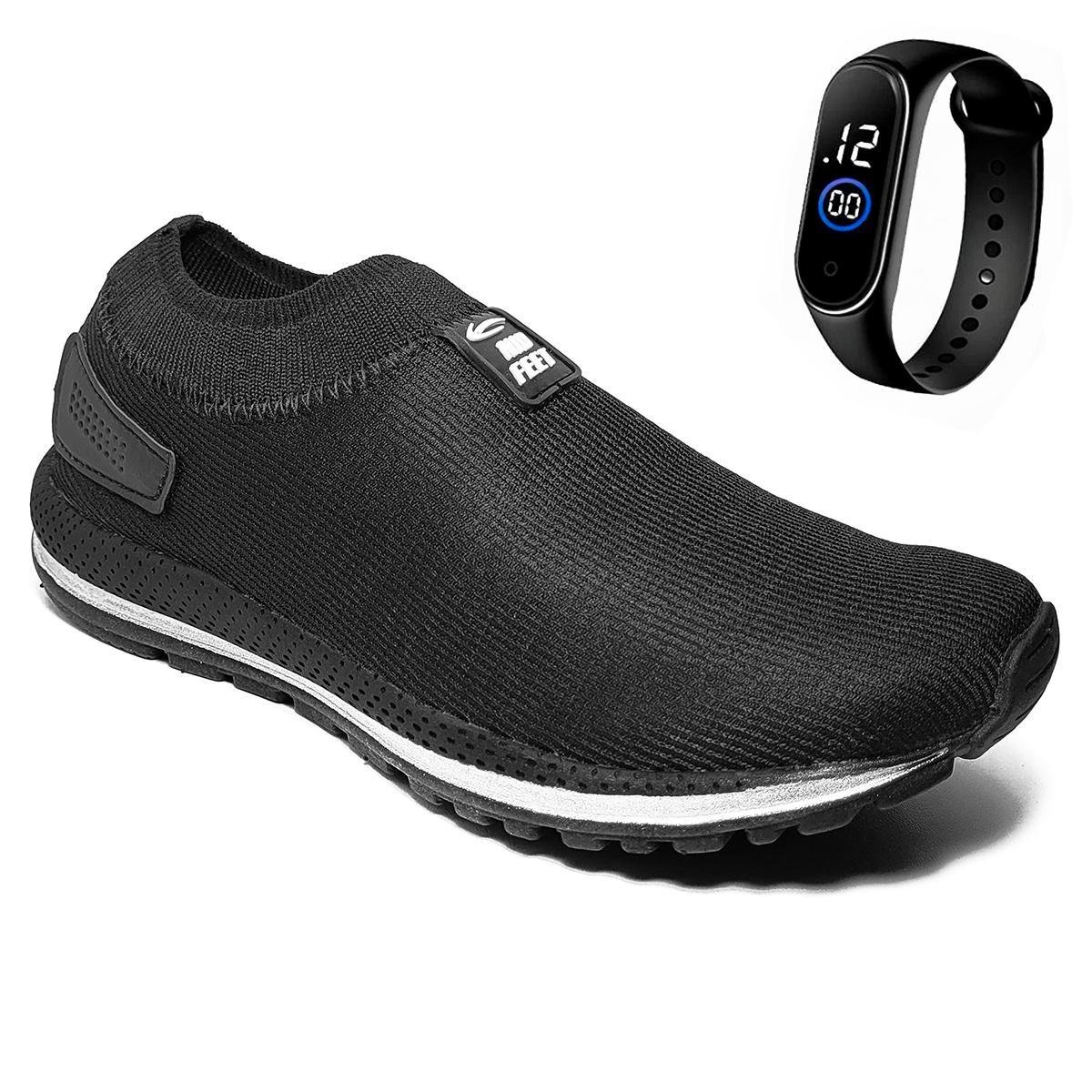 Tênis Meia Masculino Casual Calce Fácil Com Elástico + Relógio Digital - Menor preço em Tênis Meia Masculino Casual Calce Fácil Com Elástico + Relógio Digital -