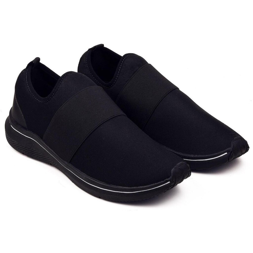 Tênis Meia Preto Slip On Calce Fácil Leve Macio Confort Esporte sem Cadarço Feminino