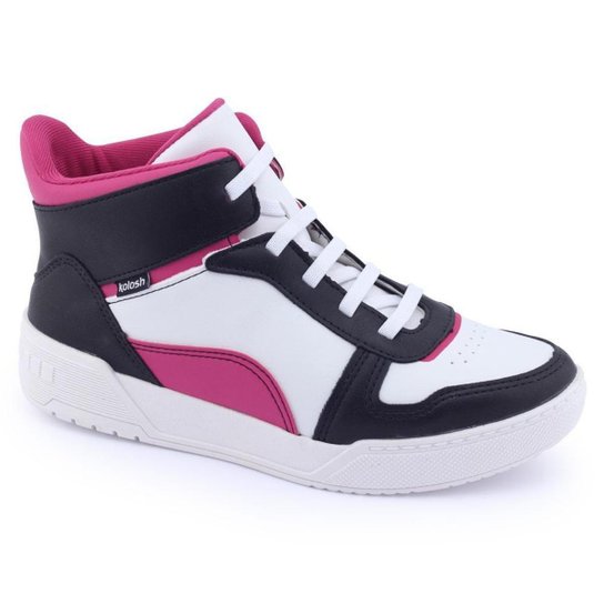 Tênis Midi feminino Kolosh C2204 Malta Sport Style Cano Alto - Branco+Preto