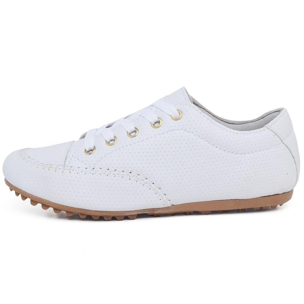 Tenis Mocassim Casual Feminino Solado Borracha Antiderrapante Cadarço Confortavel Trabalho Dia a Dia