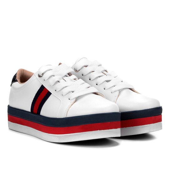 Tênis Moleca Caixa Alta Listras Feminino - Branco