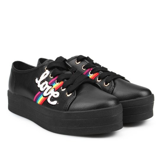 Tênis Moleca Flatform Arco-íris Feminino - Preto