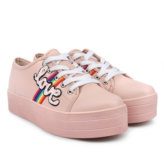Tênis Moleca Flatform Arco-íris Feminino - Rosa