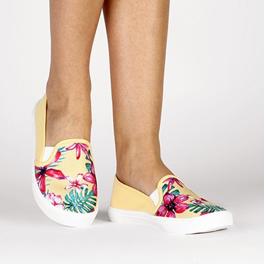 Tênis Moleca Slip On Floral - Amarelo
