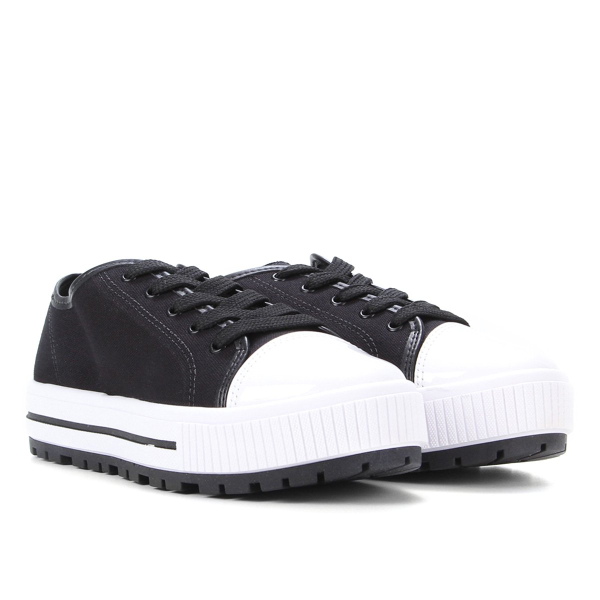 Tênis Moleca Tratorado Feminino - Preto+Branco Menor preço em Tênis Moleca Tratorado Feminino - Preto+Branco