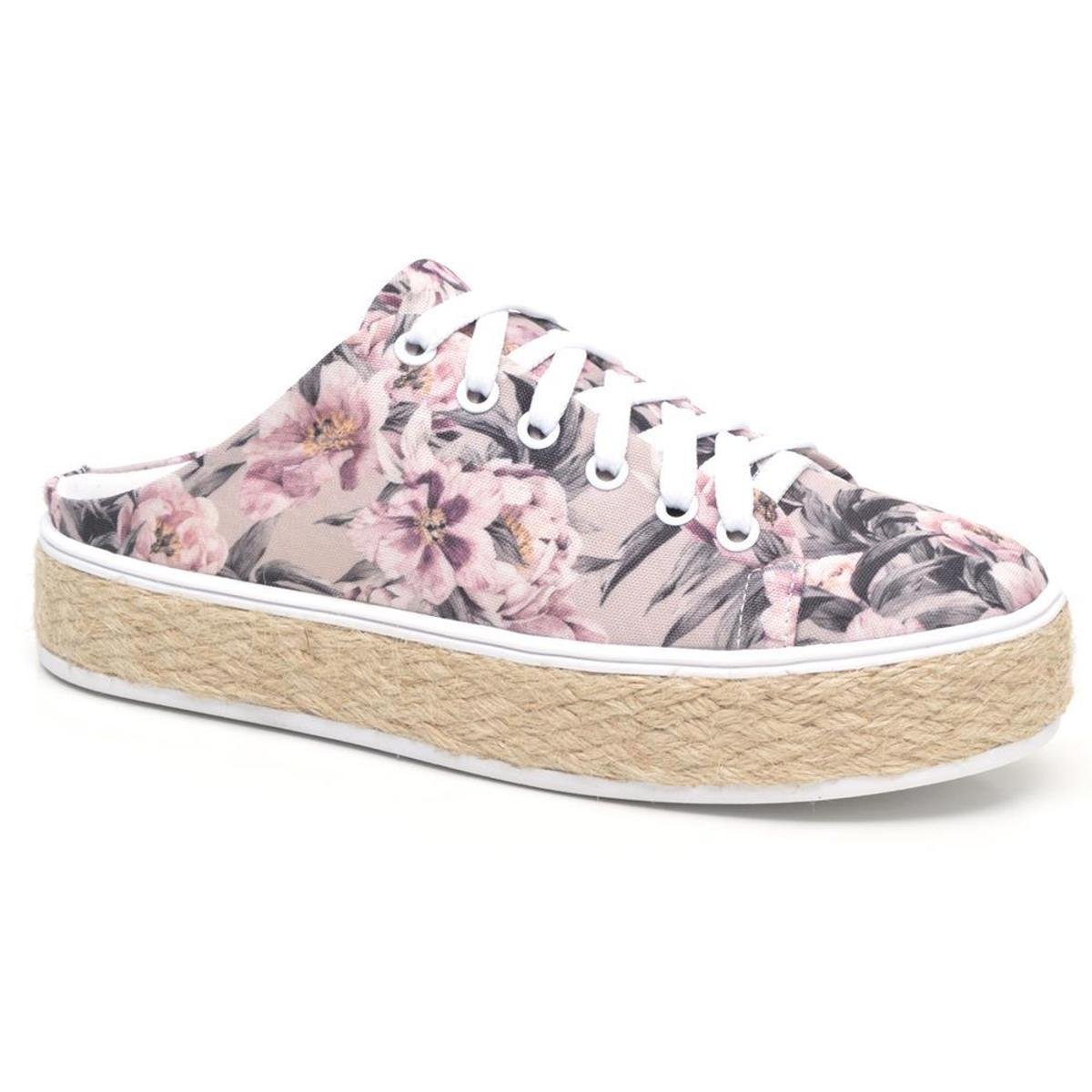 Tênis Mule JL Shoes Flatform Floral Feminino - Rosa Menor preço em Tênis Mule JL Shoes Flatform Floral Feminino - Rosa