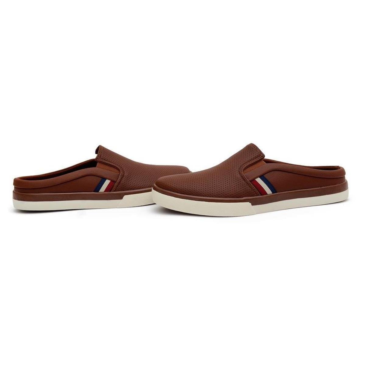 Tênis Mule Slip On Masculino Conforto Macio Dia a Dia - Marrom+Branco Menor preço em Tênis Mule Slip On Masculino Conforto Macio Dia a Dia - Marrom+Branco