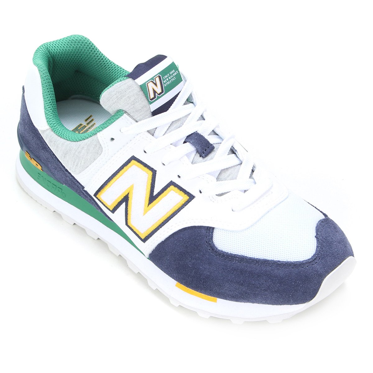 Tênis New Balance 574N Masculino - Branco+Azul Menor preço em Tênis New Balance 574N Masculino - Branco+Azul