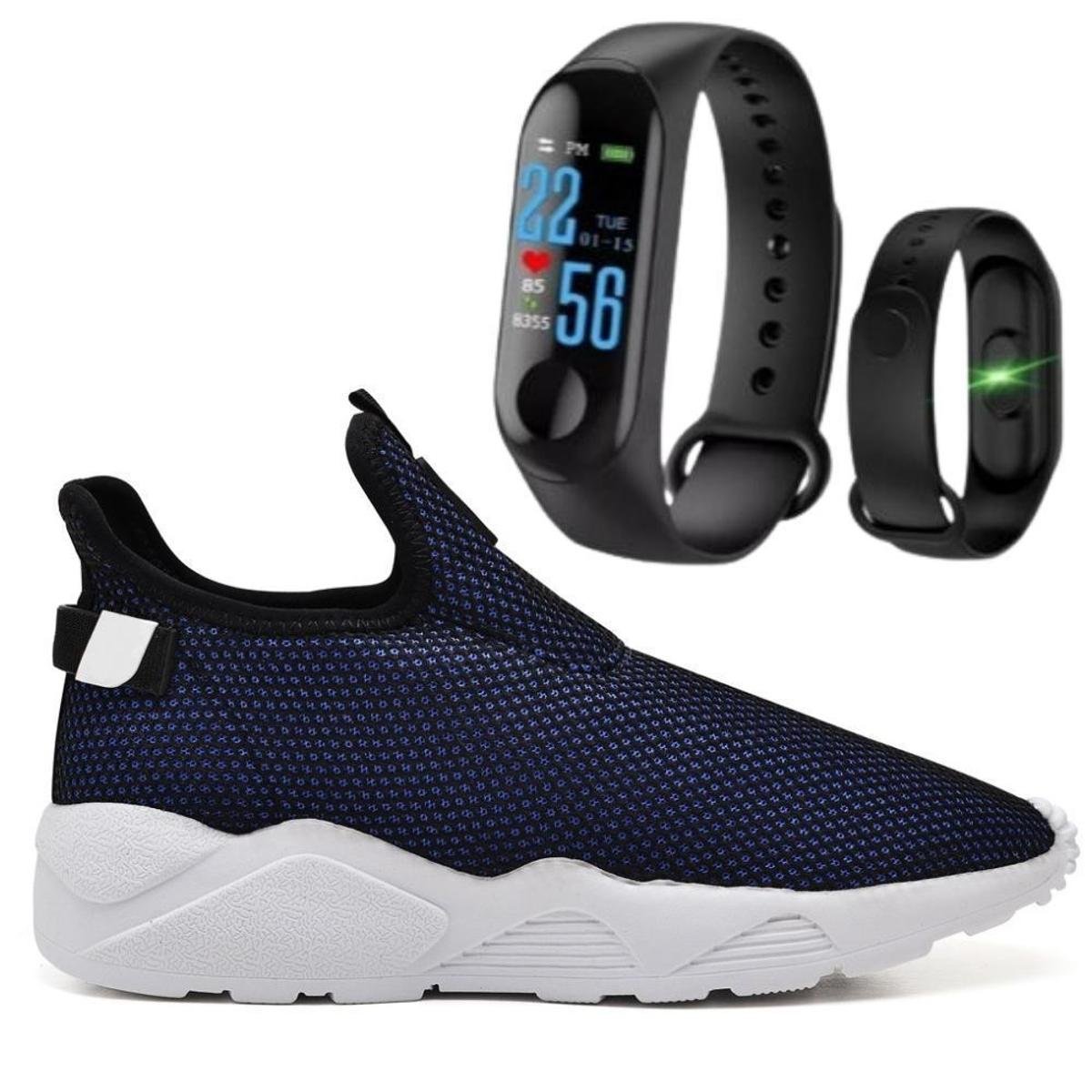 Tênis Nylon Caminhada Macio Confortável Fitness Academia + Pulseira Inteligente M3 - Azul é ruim? Tênis Nylon Caminhada Macio Confortável Fitness Academia + Pulseira Inteligente M3 - Azul é boa?