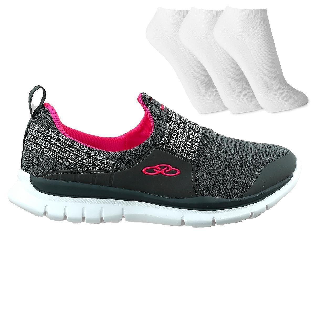 Tênis Olympikus Kiss 2 + 3 Pares de Meia - Chumbo+Rosa Menor preço em Tênis Olympikus Kiss 2 + 3 Pares de Meia - Chumbo+Rosa