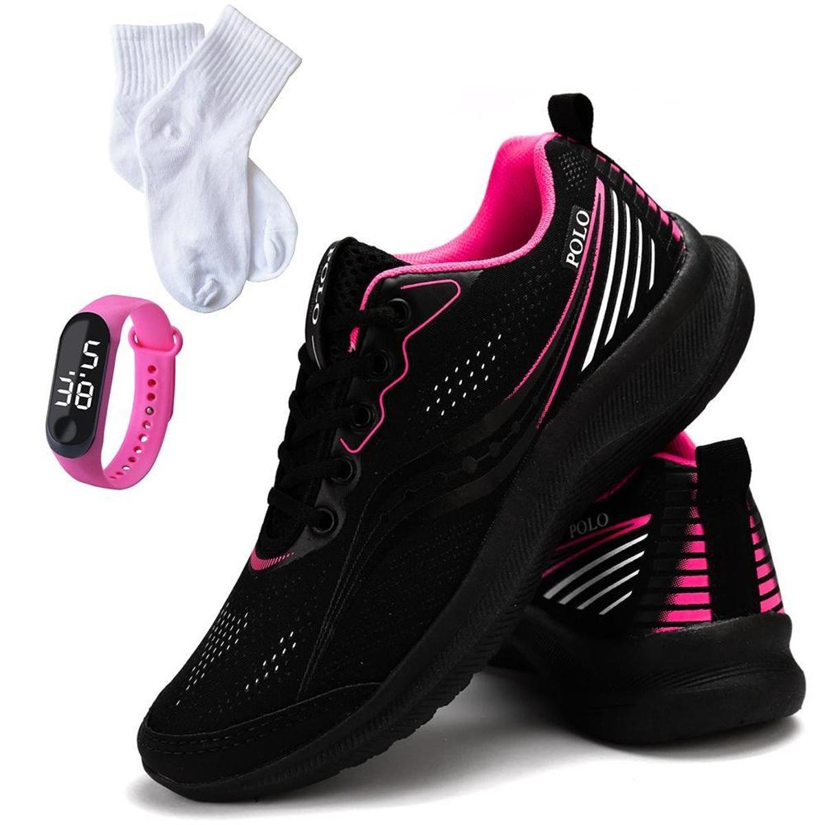 Tenis Para Corrida Feminino Polo Running Super Leve Kit Meia Relogio Menor preço em Tenis Para Corrida Feminino Polo Running Super Leve Kit Meia Relogio