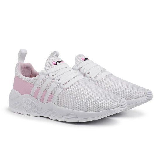 Tênis Passeio Leve Conforto Feminino - Branco+Rosa
