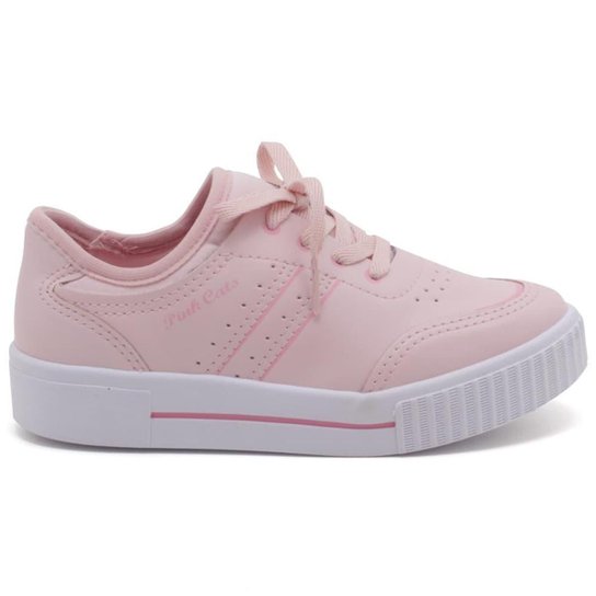 Tênis Pink Cats Flatform Casual Infantil Cadarço Menina V3301
