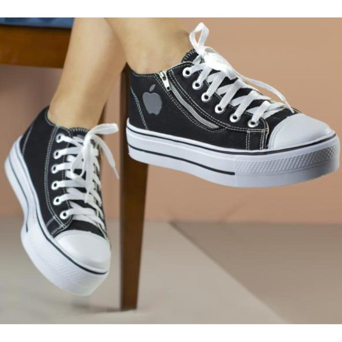 Tênis Plataforma Feminino Via Star Shoes Maçã ref. 1000 - Preto Menor preço em Tênis Plataforma Feminino Via Star Shoes Maçã ref. 1000 - Preto