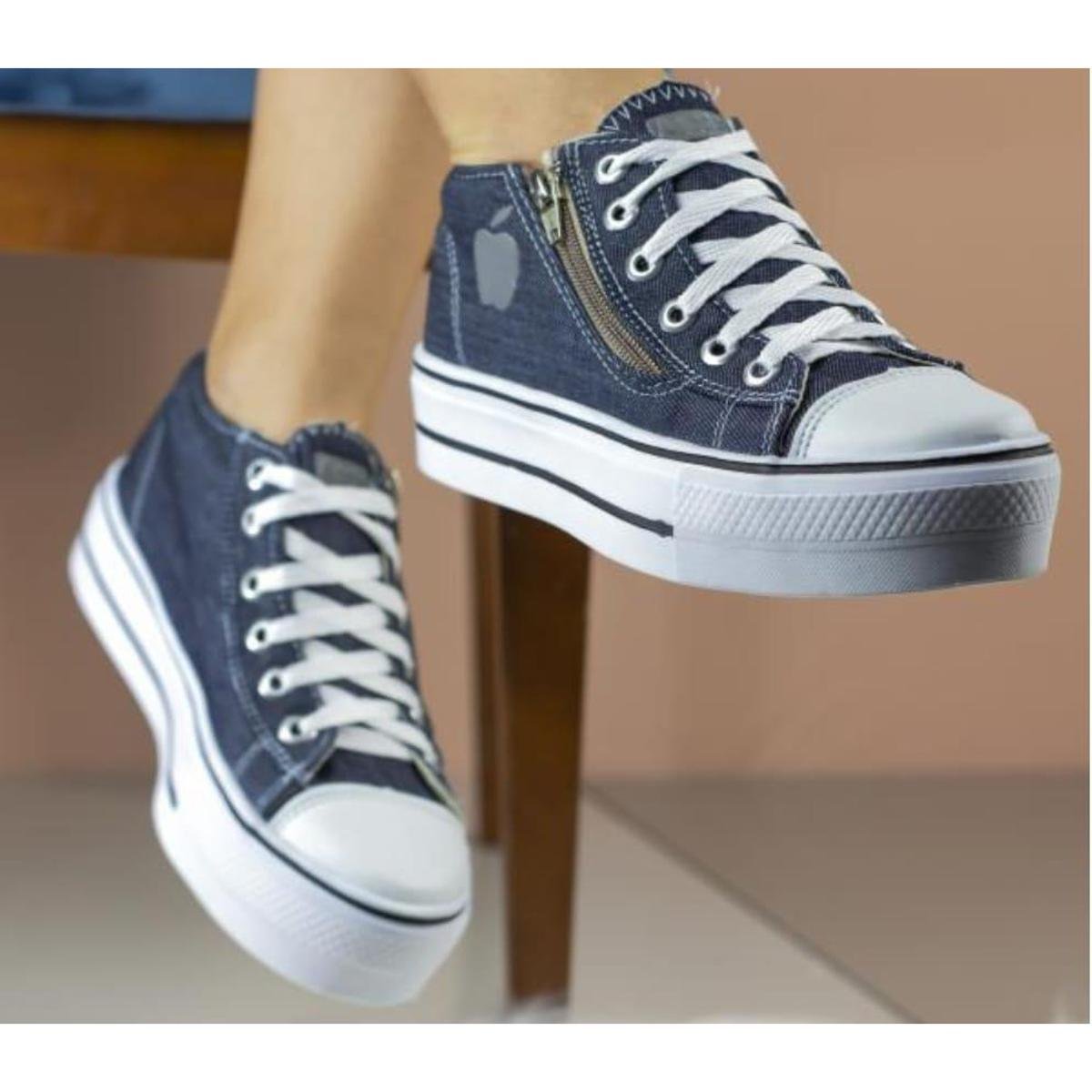 Tênis Plataforma Feminino Via Star Shoes Maçã ref. 1000 - Marinho+Branco Menor preço em Tênis Plataforma Feminino Via Star Shoes Maçã ref. 1000 - Marinho+Branco