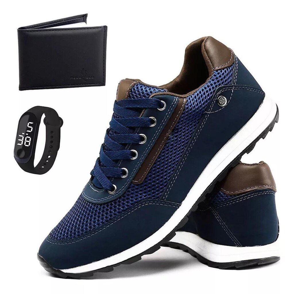 Tênis Polo Blu Sapatenis Jogger Casual Esporte Fino Kit Com Carteira Mais Relógio Masculino