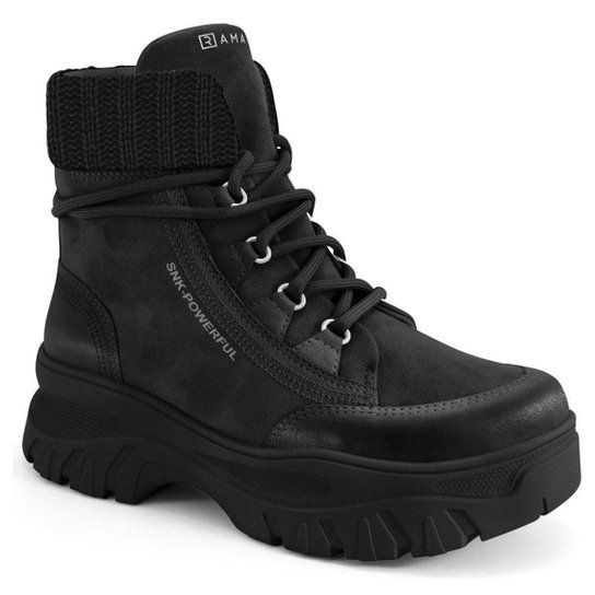 Tênis Ramarim bota Platform Cano Alto Cadarço 21-86132 - Preto