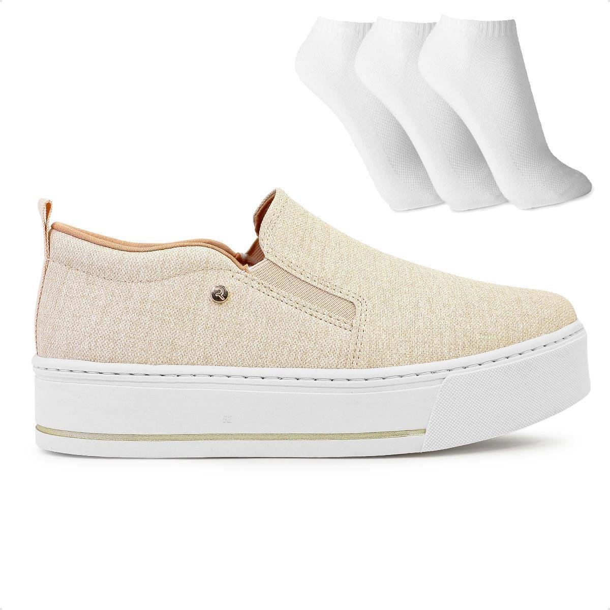 Tênis Ramarim Slip On Caixa Alta Feminino + 3 Pares de Meias - Areia Menor preço em Tênis Ramarim Slip On Caixa Alta Feminino + 3 Pares de Meias - Areia